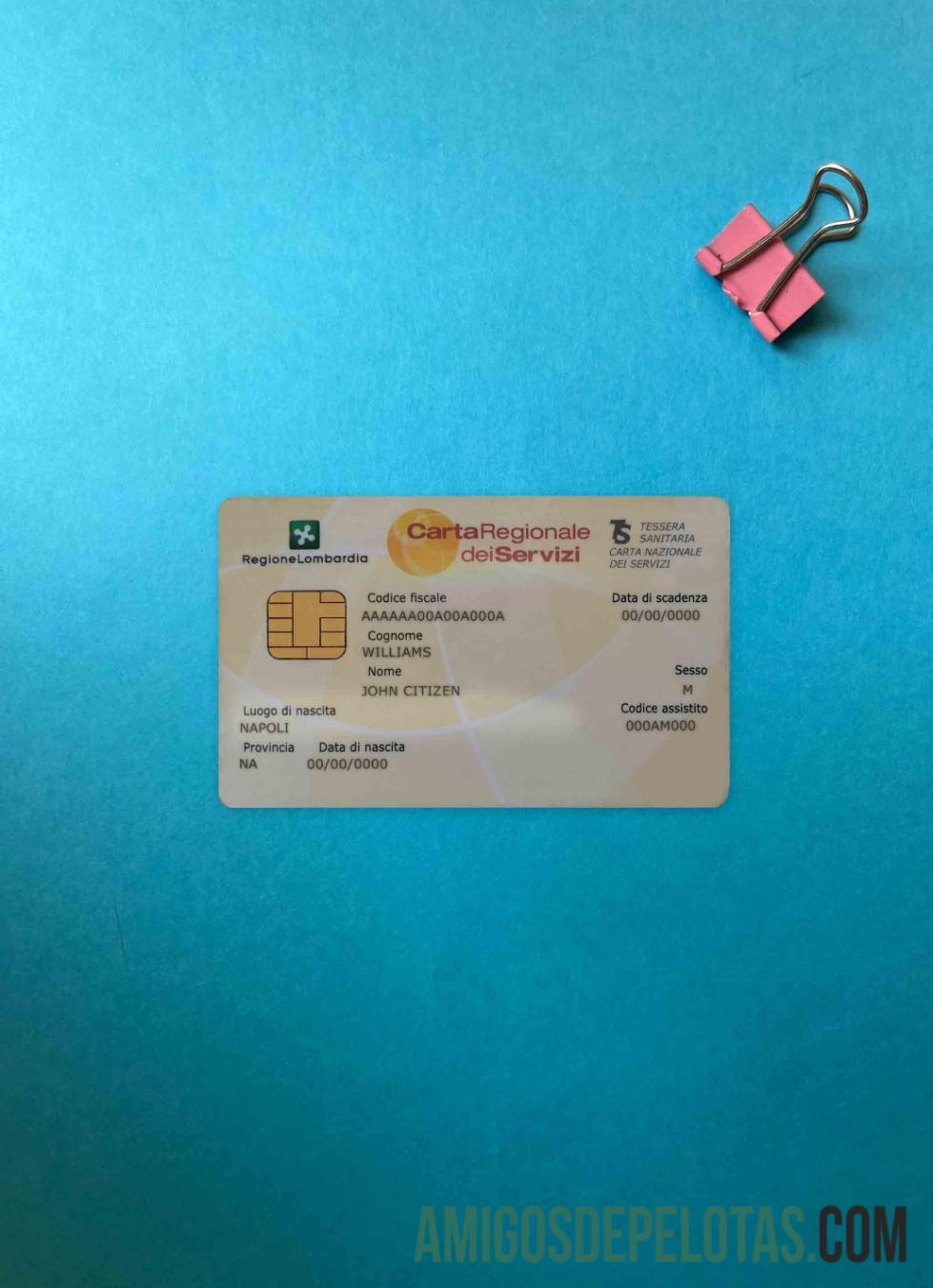 Italy Health Insurance Card (Tessera Sanitaria) Carta Regionale Dei Servizi olhar de foto frente modelo